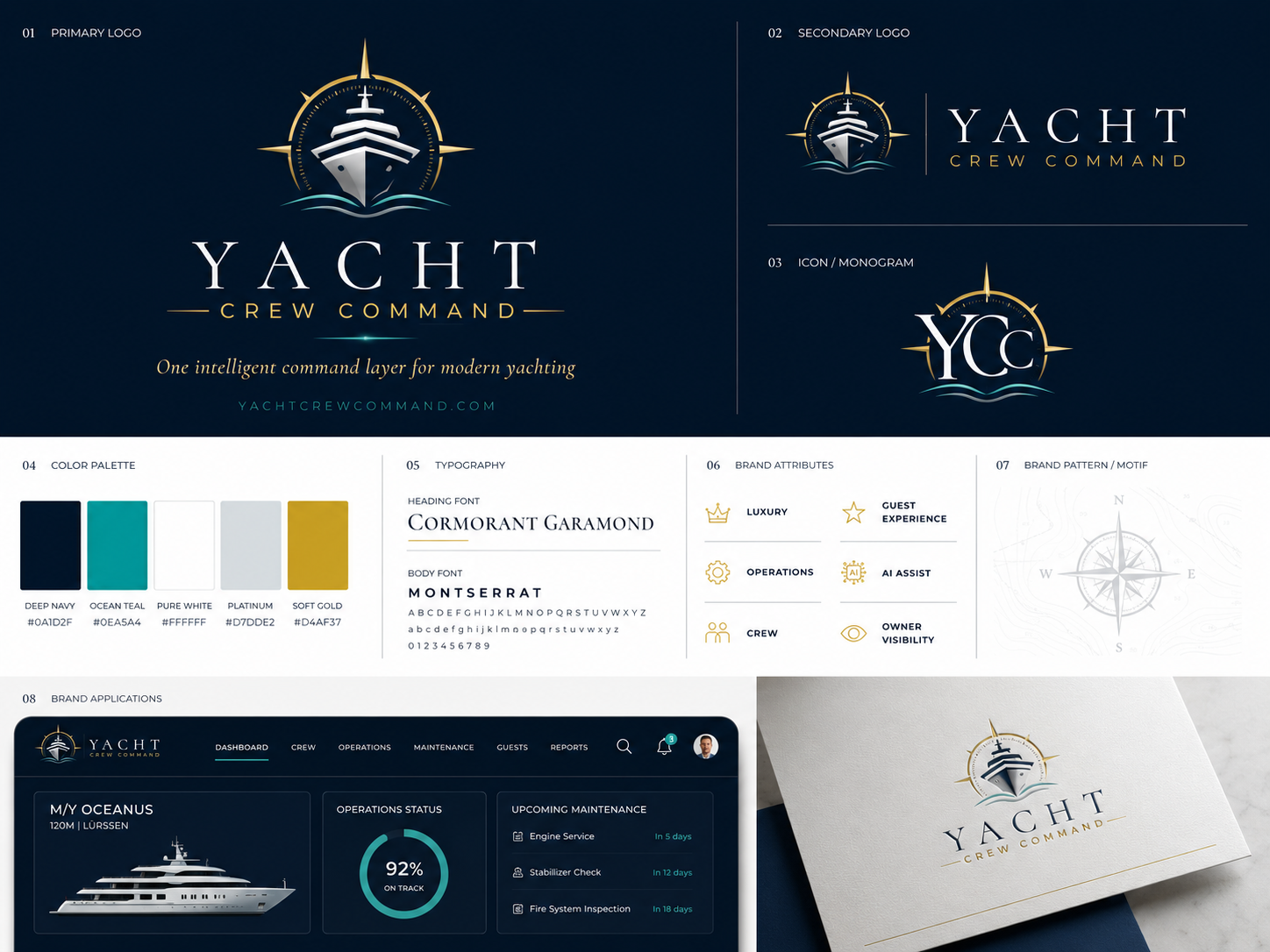 Yacht Crew Command brand guideline sheet